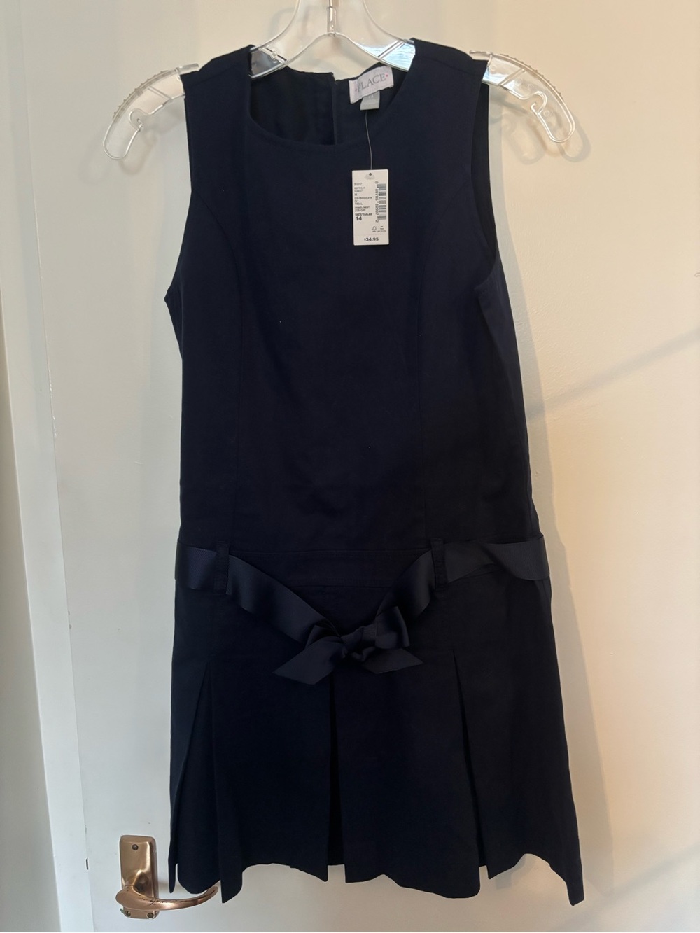 The Children's Place Navy Sleeveless Bow-Front Pleated School Dress. Size 14.